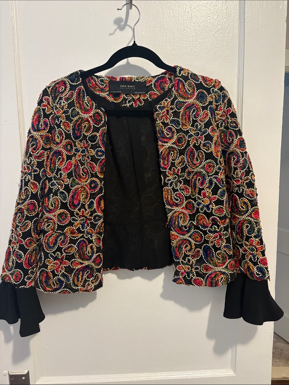 Zara Multicolor Beaded Paisley Cropped Jacket on Black